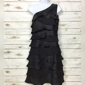 S L Fashions 1- Shoulder Tiered Little Black Dress